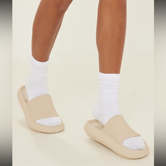 Beige Platform Sole Rubber Slides - Picture 5 of 5